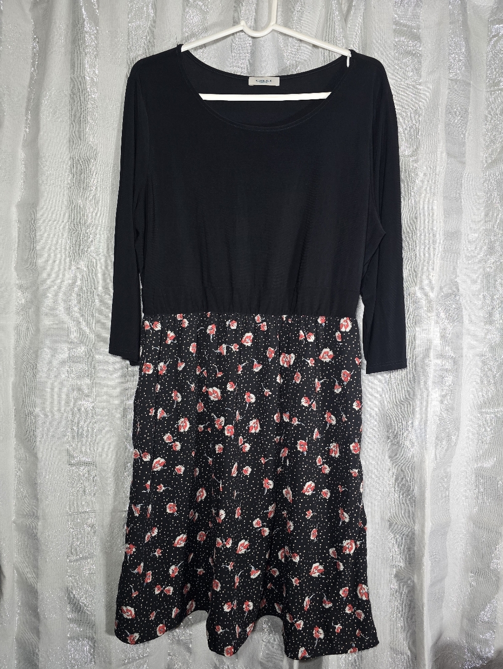Gilli Black Long Sleeve Dress with Red Floral Skirt